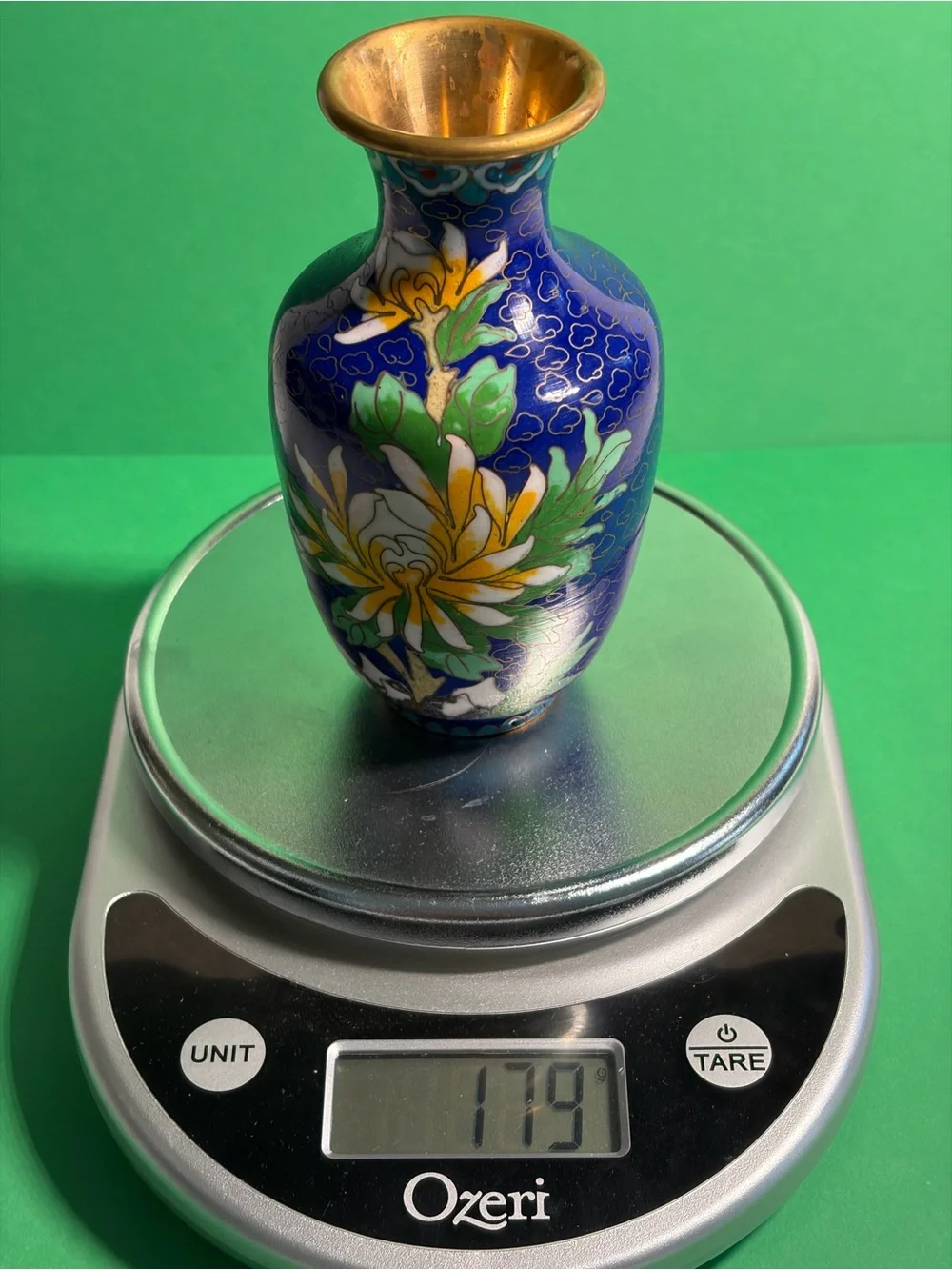 Cloisonné Floral Vase in Cobalt Blue and Yellow